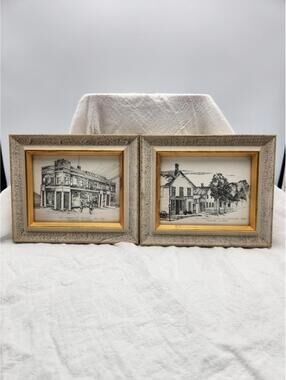 2 Vintage M. Walter H. Palatine Illinois Historical Pen & Ink Drawings B11